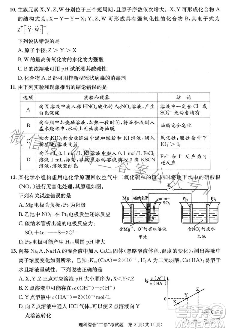 成都市2020級(jí)高中畢業(yè)班第二次診斷性檢測(cè)理科綜合試卷答案