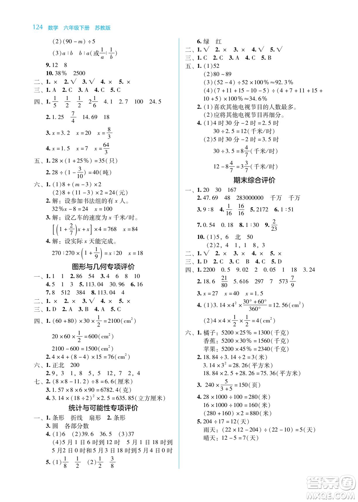 湖南教育出版社2023學法大視野六年級下冊數(shù)學蘇教版參考答案