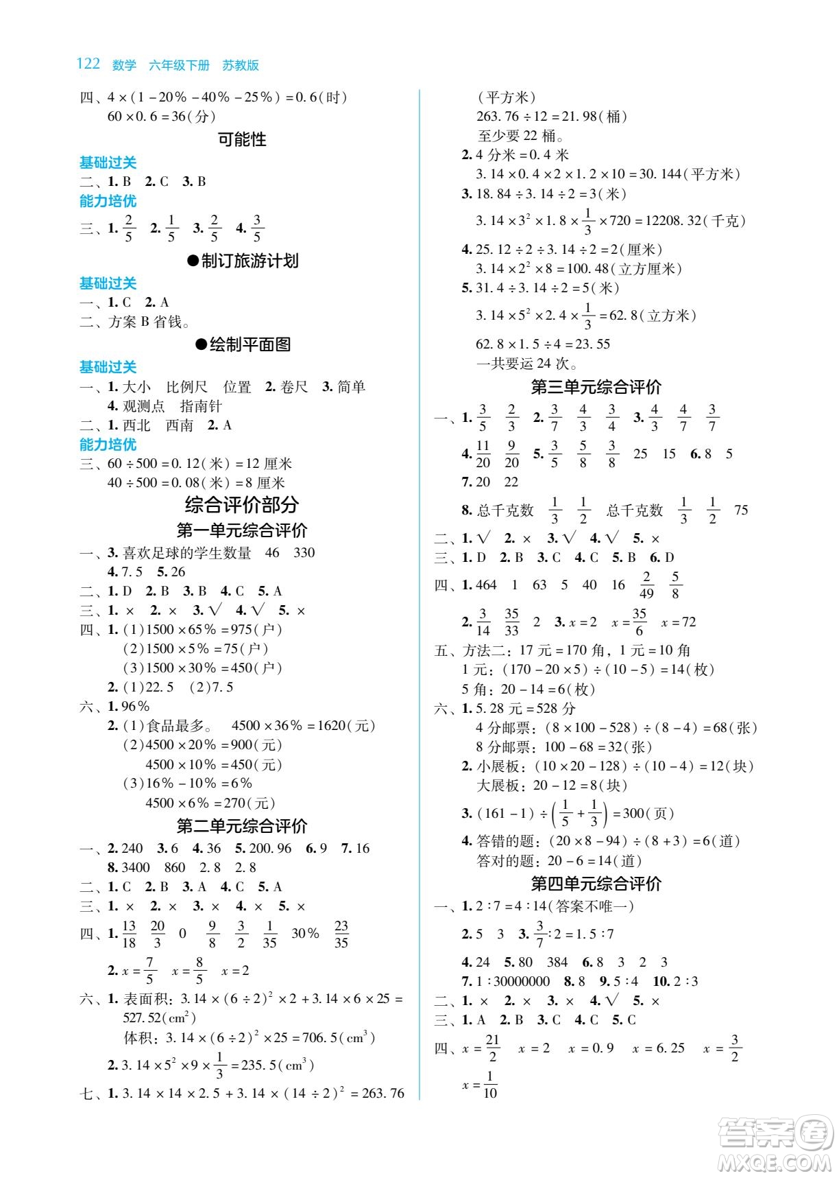 湖南教育出版社2023學法大視野六年級下冊數(shù)學蘇教版參考答案