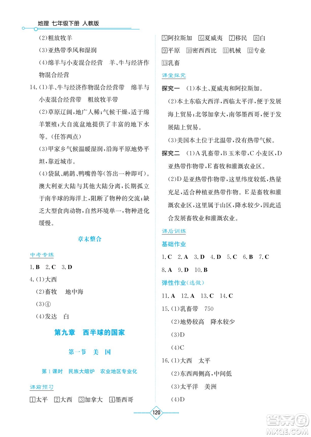 湖南教育出版社2023學(xué)法大視野七年級下冊地理人教版參考答案
