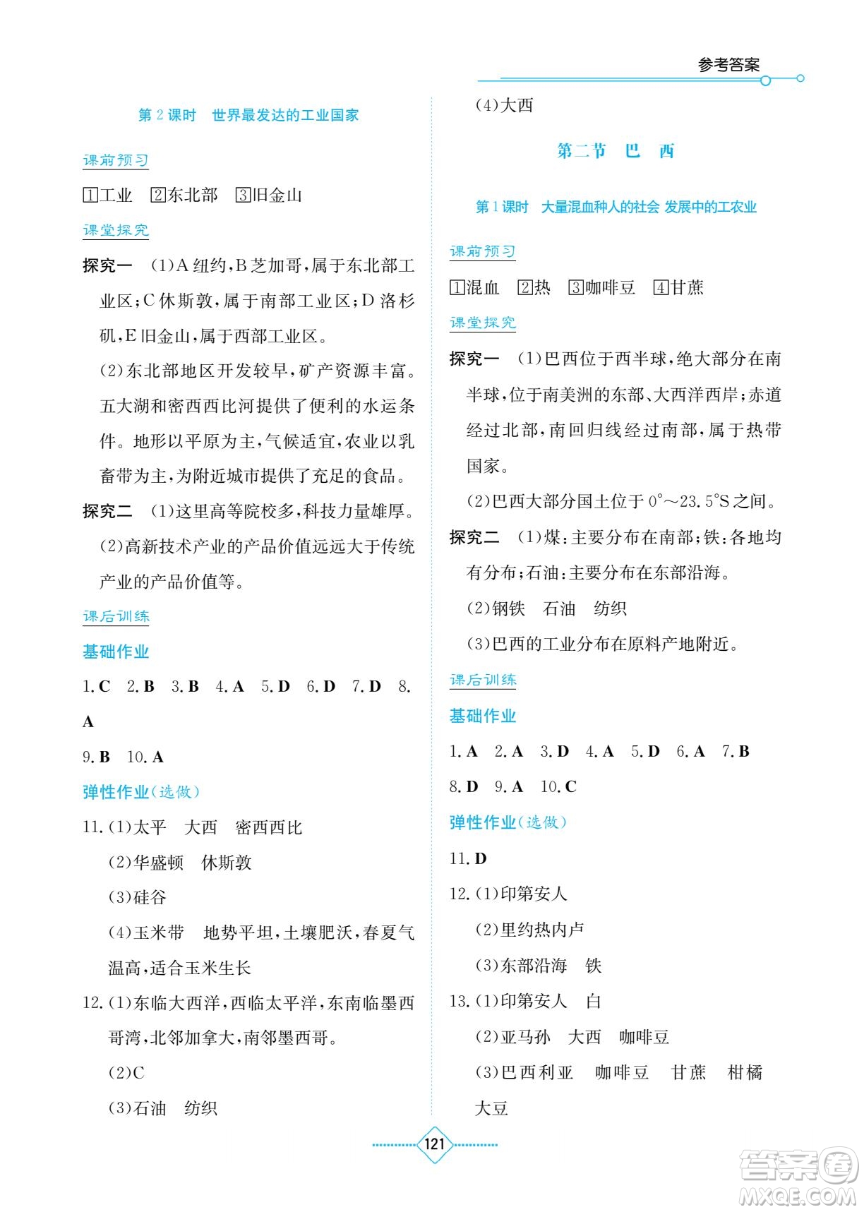 湖南教育出版社2023學(xué)法大視野七年級下冊地理人教版參考答案