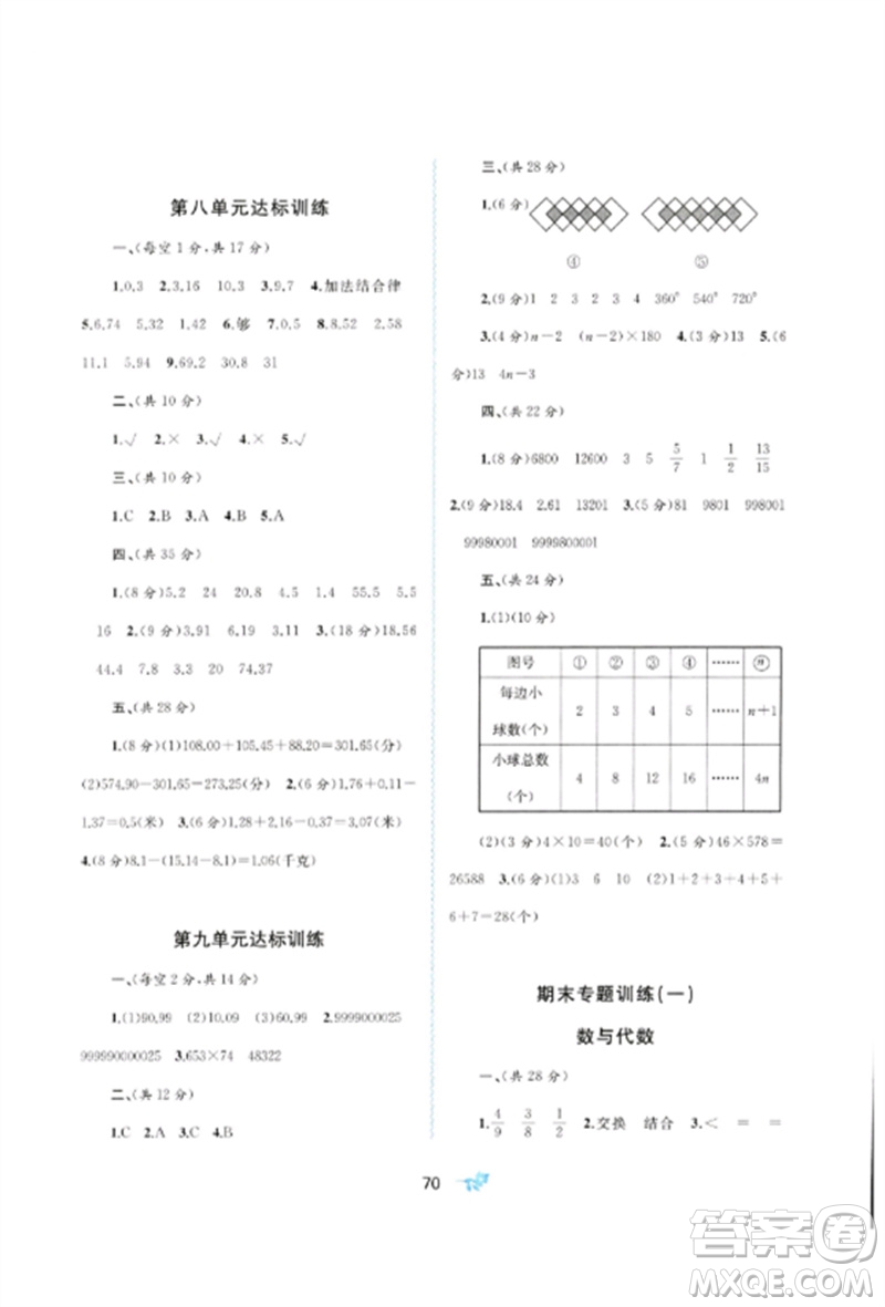 廣西師范大學(xué)出版社2023新課程學(xué)習(xí)與測(cè)評(píng)單元雙測(cè)四年級(jí)數(shù)學(xué)下冊(cè)冀教版C版參考答案