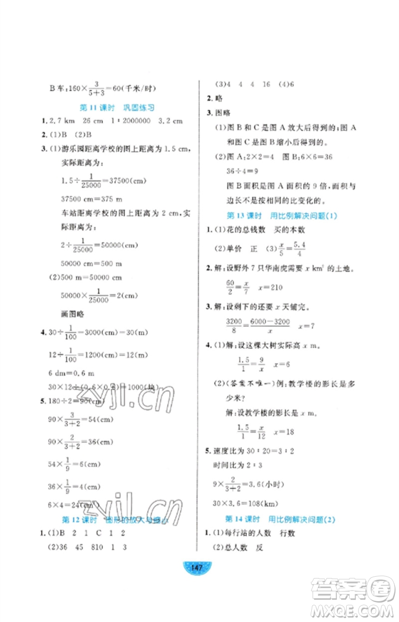 沈陽出版社2023黃岡名師天天練六年級數學下冊人教版參考答案