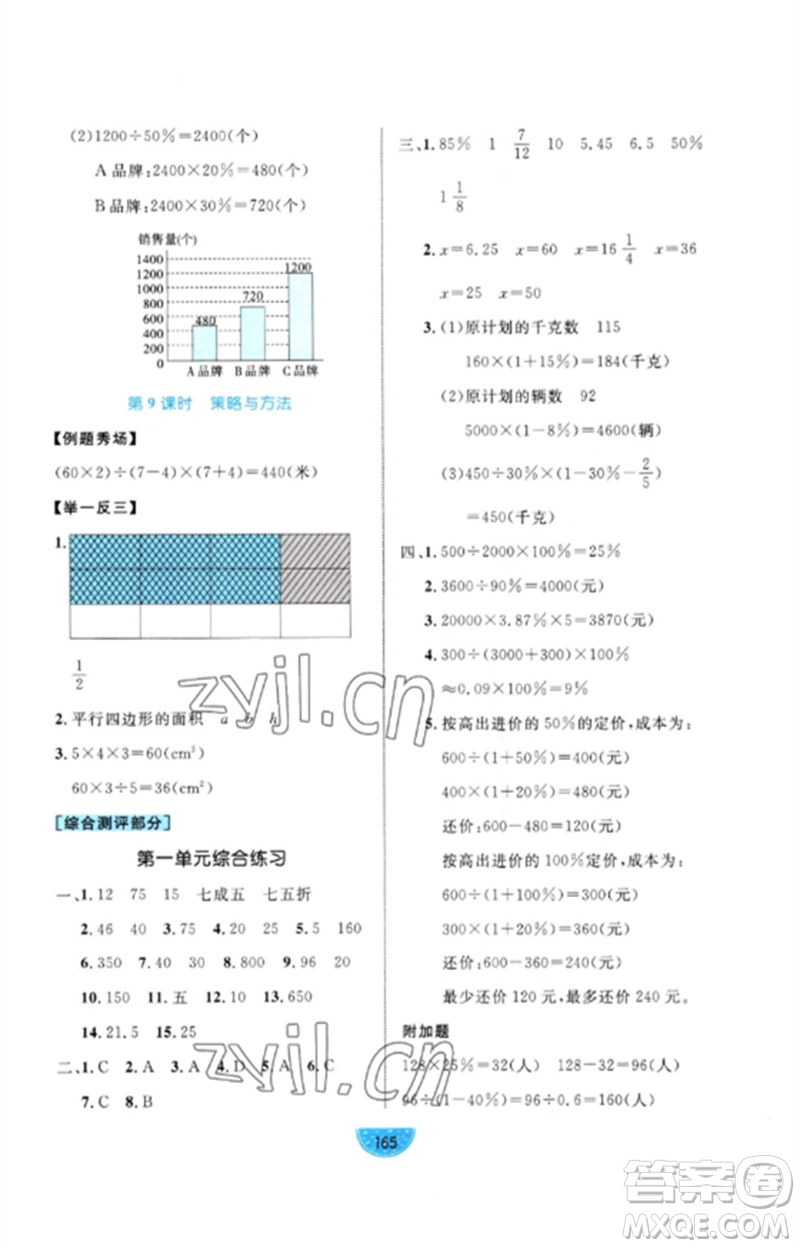 沈陽出版社2023黃岡名師天天練六年級數(shù)學(xué)下冊青島版參考答案