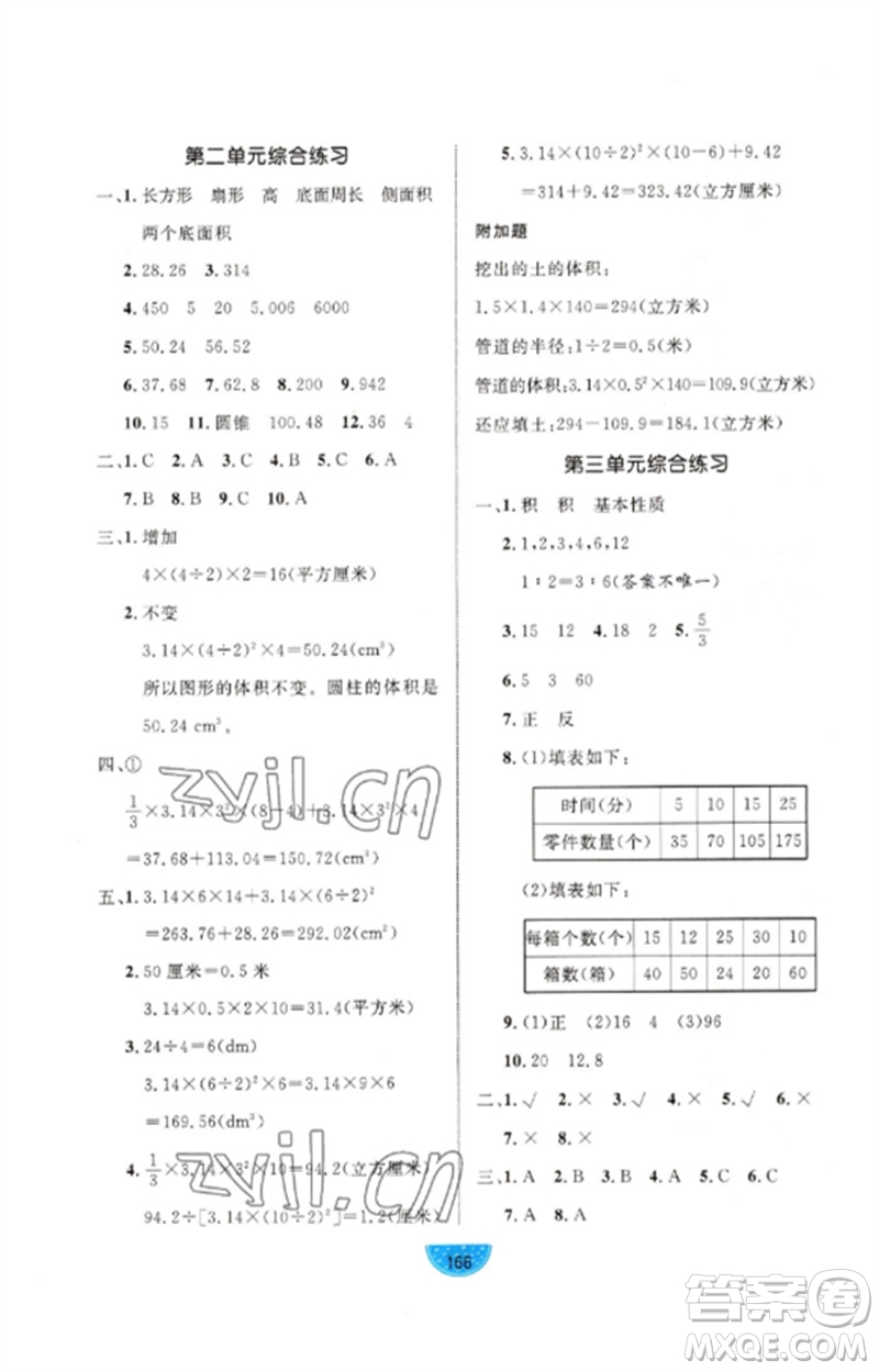 沈陽出版社2023黃岡名師天天練六年級數(shù)學(xué)下冊青島版參考答案