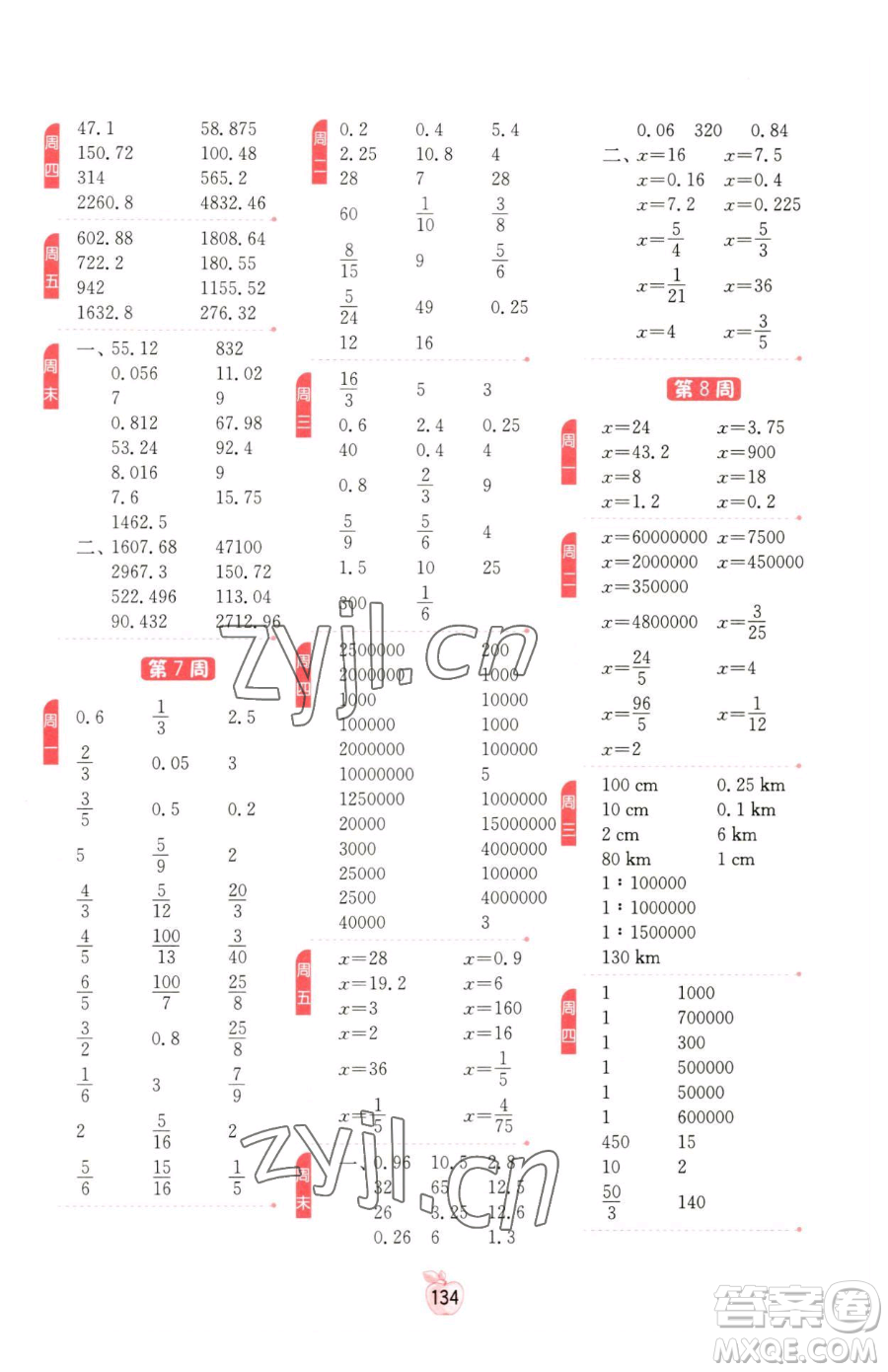 江蘇人民出版社2023小學(xué)數(shù)學(xué)計算高手六年級下冊數(shù)學(xué)RMJY人教版參考答案