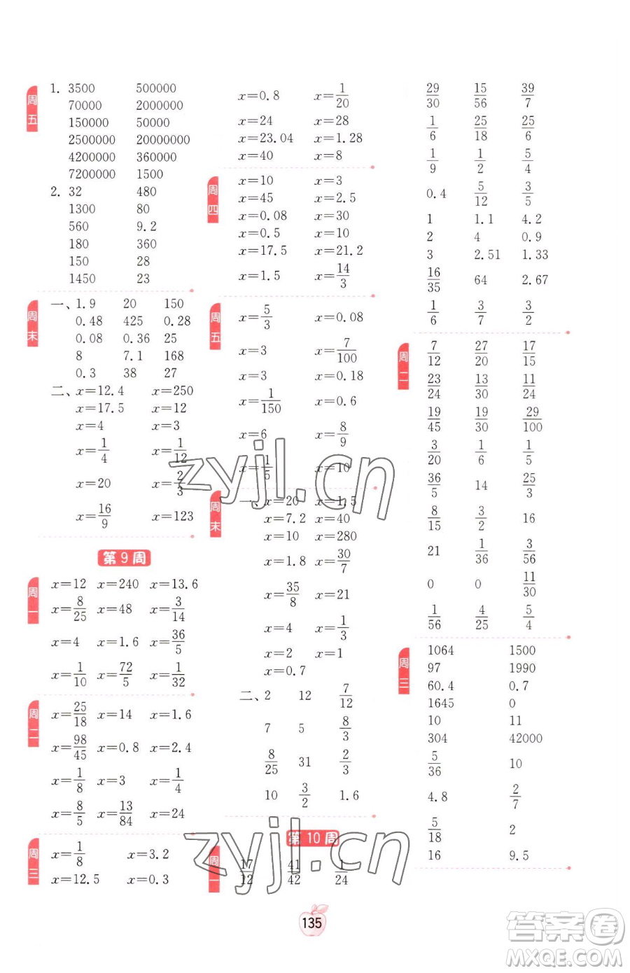 江蘇人民出版社2023小學(xué)數(shù)學(xué)計算高手六年級下冊數(shù)學(xué)RMJY人教版參考答案