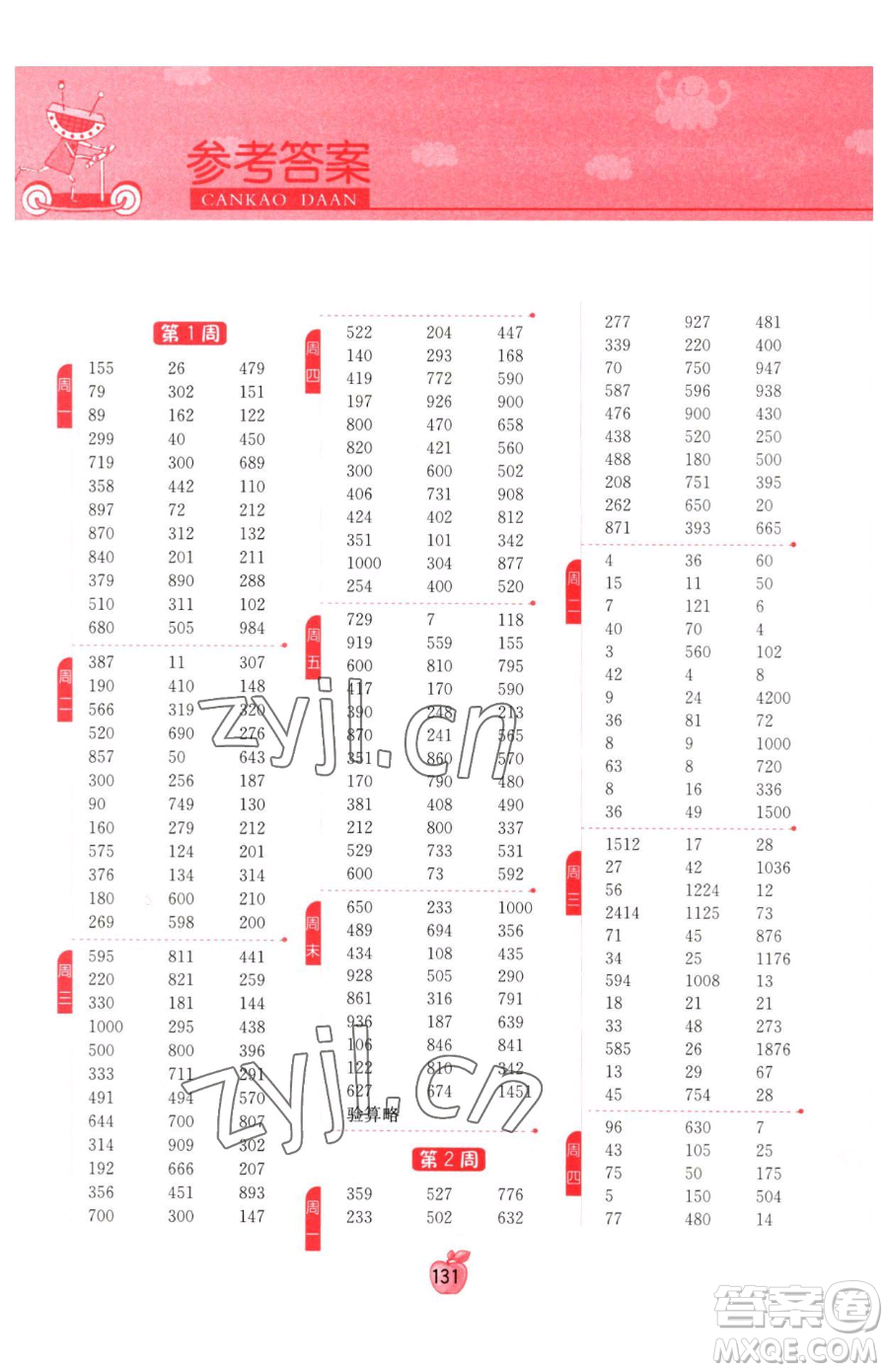 江蘇人民出版社2023小學(xué)數(shù)學(xué)計(jì)算高手四年級(jí)下冊(cè)數(shù)學(xué)RMJY人教版參考答案