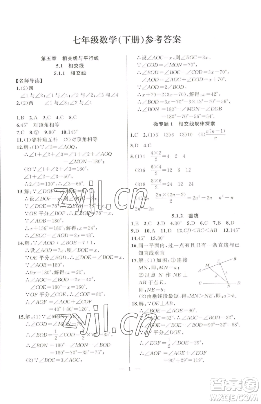 延邊大學(xué)出版社2023高手點(diǎn)題七年級(jí)下冊數(shù)學(xué)人教版參考答案
