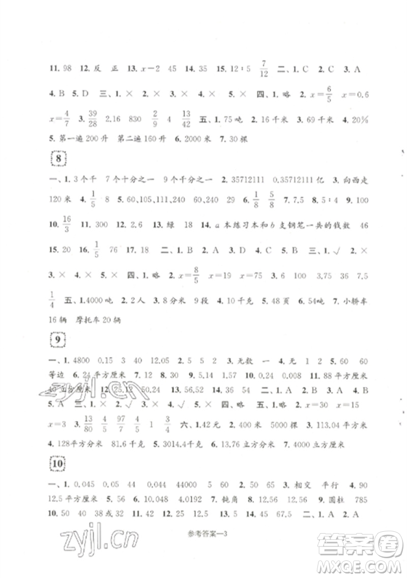 江蘇鳳凰少年兒童出版社2023學(xué)習(xí)樂(lè)園單元自主檢測(cè)六年級(jí)數(shù)學(xué)下冊(cè)蘇教版參考答案