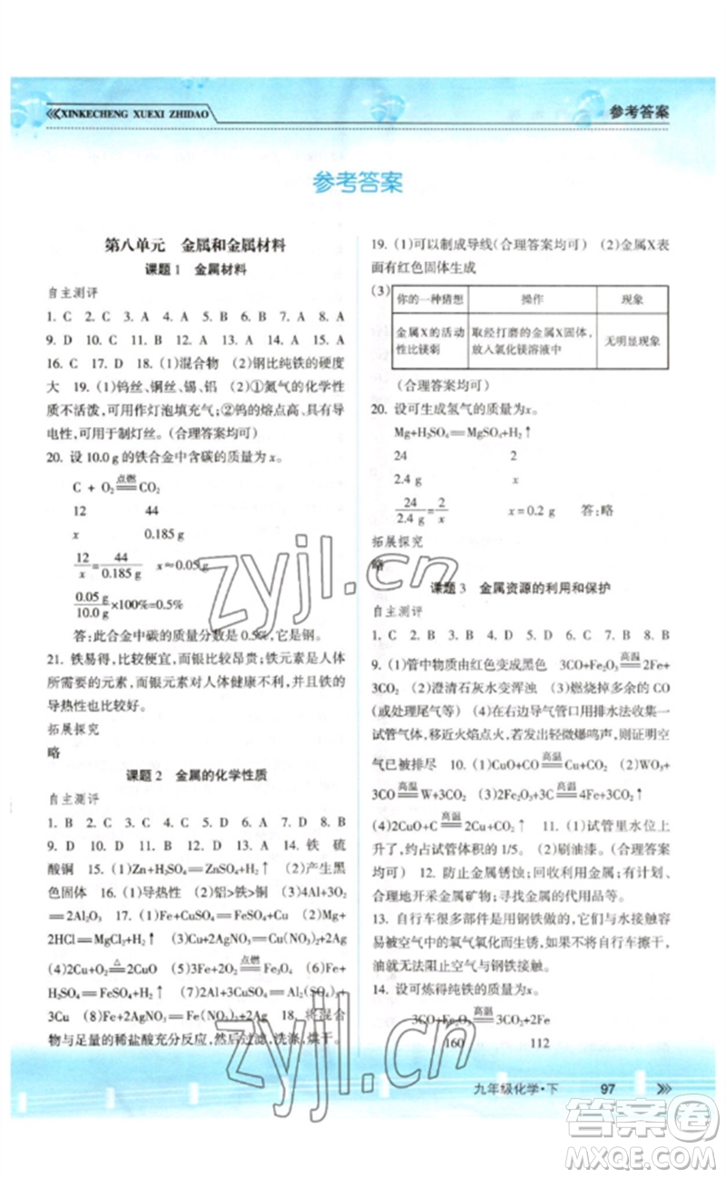 南方出版社2023新課程學(xué)習(xí)指導(dǎo)九年級(jí)化學(xué)下冊(cè)人教版參考答案