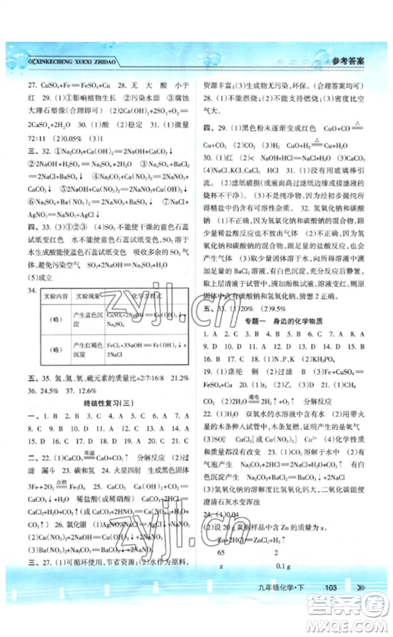 南方出版社2023新課程學(xué)習(xí)指導(dǎo)九年級(jí)化學(xué)下冊(cè)人教版參考答案