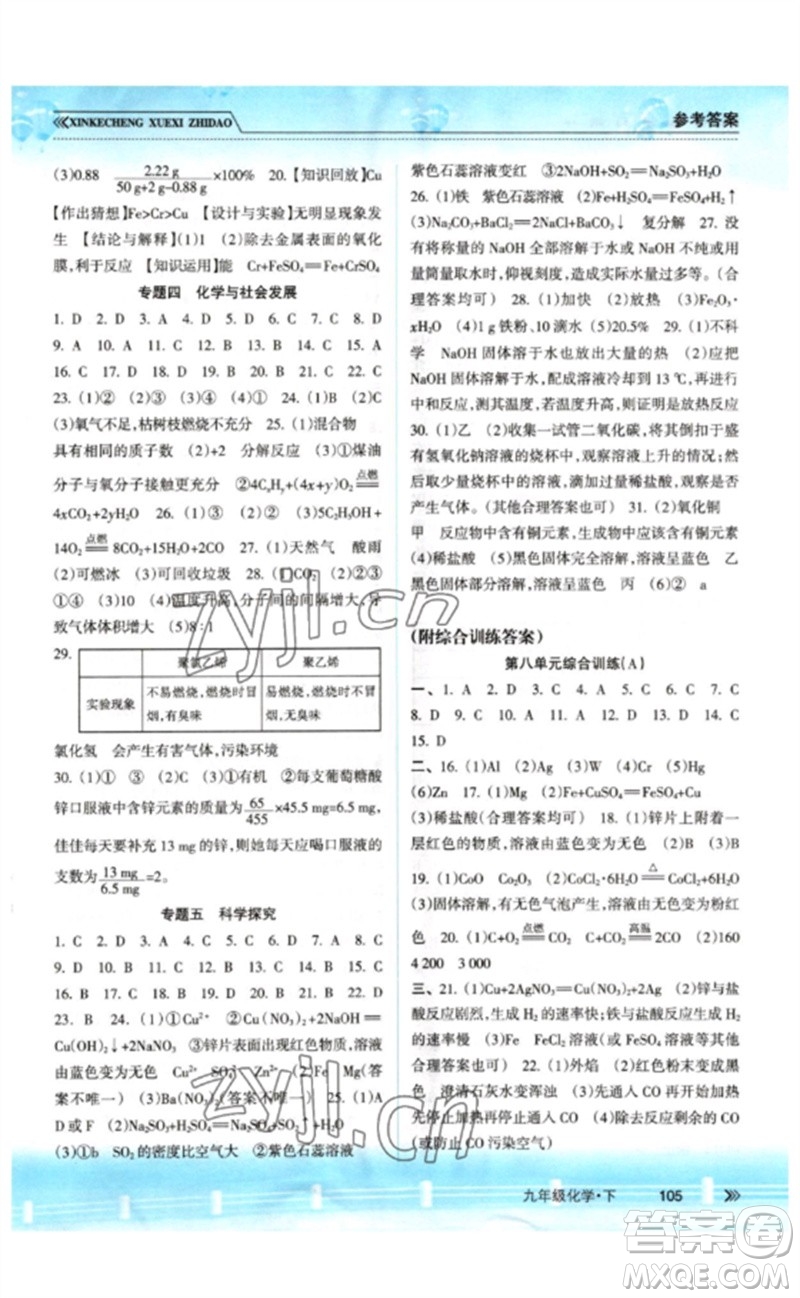 南方出版社2023新課程學(xué)習(xí)指導(dǎo)九年級(jí)化學(xué)下冊(cè)人教版參考答案