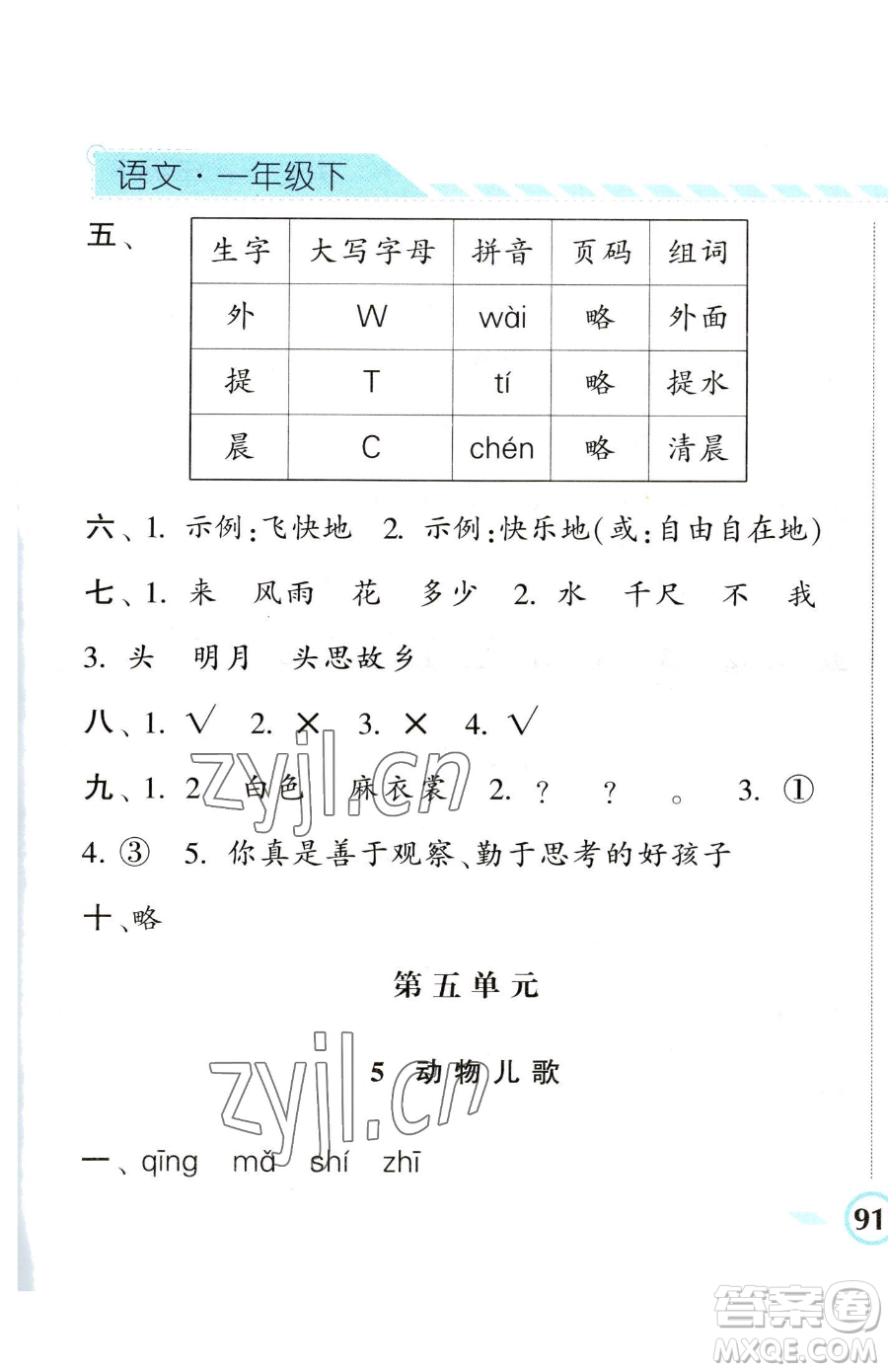 寧夏人民教育出版社2023經(jīng)綸學(xué)典課時(shí)作業(yè)一年級(jí)下冊(cè)語(yǔ)文人教版參考答案