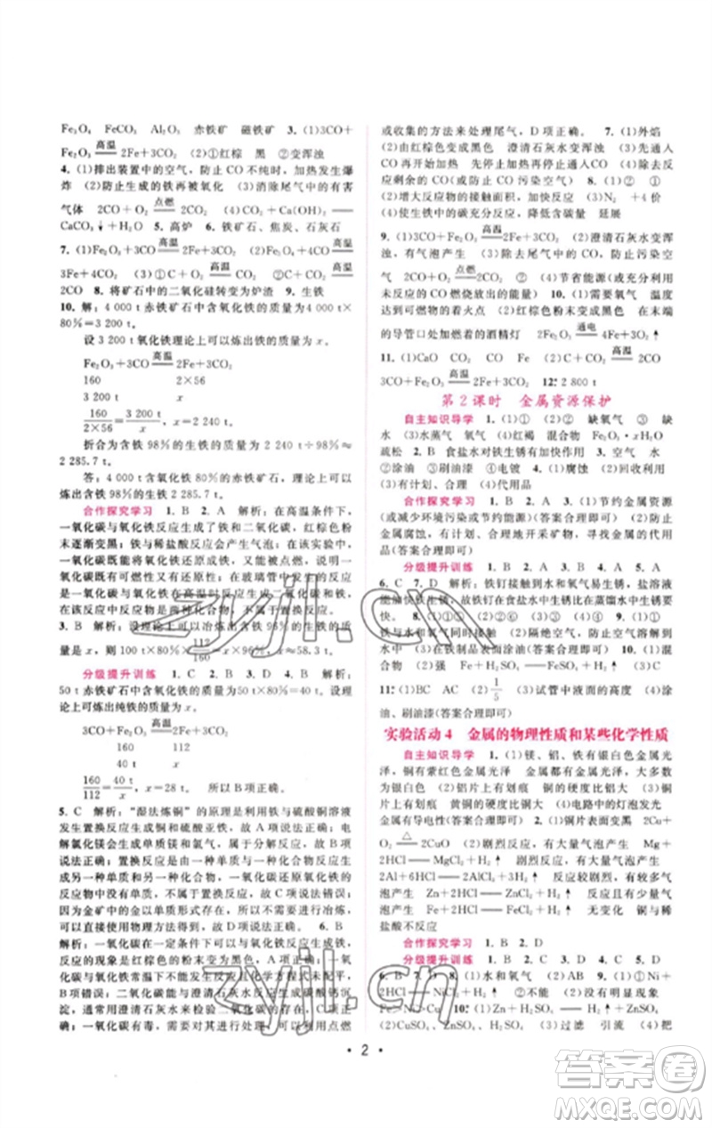 廣西師范大學(xué)出版社2023新課程學(xué)習(xí)輔導(dǎo)九年級(jí)化學(xué)下冊(cè)人教版參考答案
