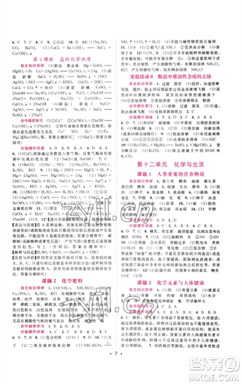廣西師范大學(xué)出版社2023新課程學(xué)習(xí)輔導(dǎo)九年級(jí)化學(xué)下冊(cè)人教版參考答案