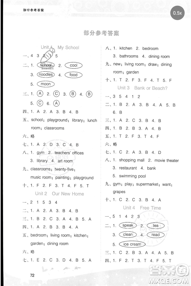 廣西師范大學(xué)出版社2023新課程學(xué)習(xí)輔導(dǎo)四年級(jí)英語下冊(cè)粵人版參考答案
