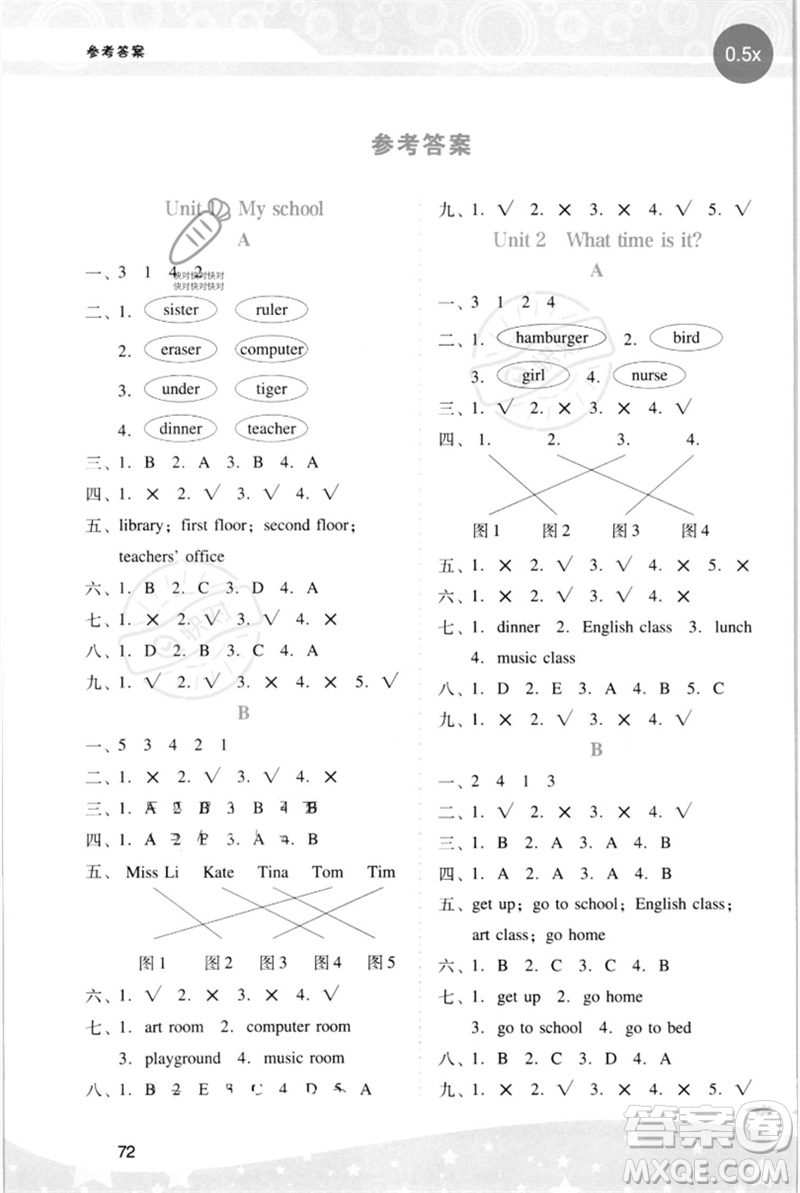 廣西師范大學(xué)出版社2023新課程學(xué)習(xí)輔導(dǎo)四年級(jí)英語(yǔ)下冊(cè)人教PEP版參考答案