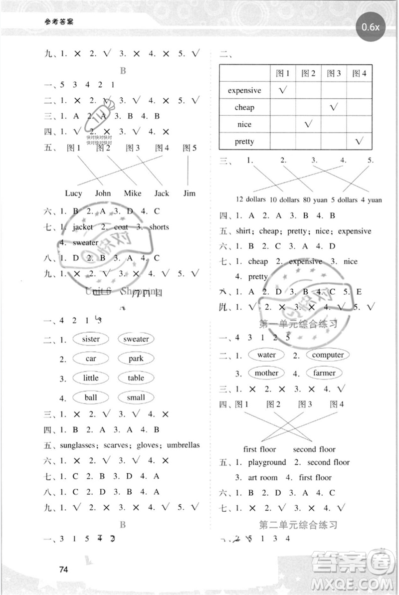 廣西師范大學(xué)出版社2023新課程學(xué)習(xí)輔導(dǎo)四年級(jí)英語(yǔ)下冊(cè)人教PEP版參考答案