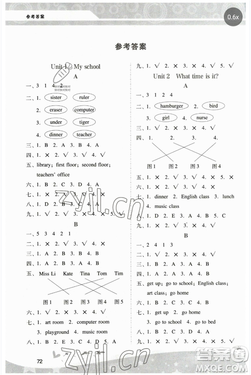 廣西師范大學(xué)出版社2023新課程學(xué)習(xí)輔導(dǎo)四年級(jí)英語(yǔ)下冊(cè)人教版中山專版參考答案