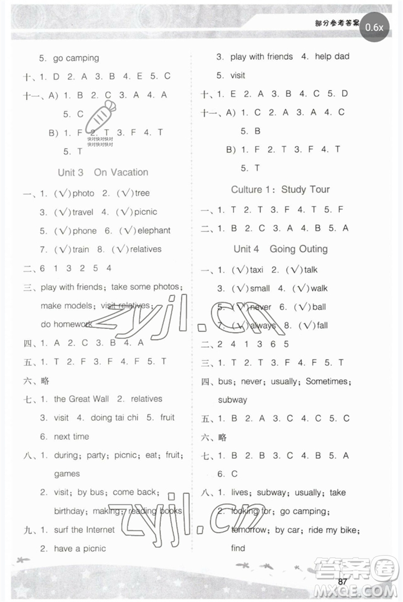 廣西師范大學(xué)出版社2023新課程學(xué)習(xí)輔導(dǎo)五年級(jí)英語(yǔ)下冊(cè)粵人版中山專版參考答案