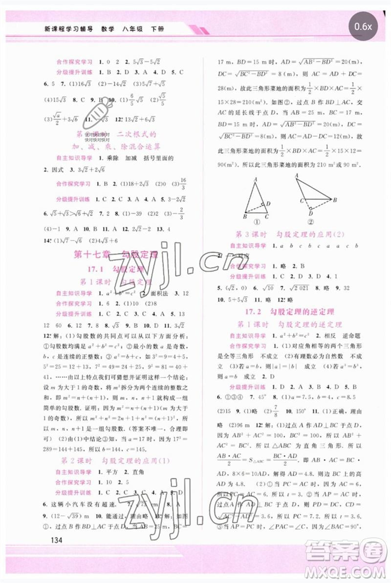 廣西師范大學(xué)出版社2023新課程學(xué)習(xí)輔導(dǎo)八年級數(shù)學(xué)下冊人教版參考答案