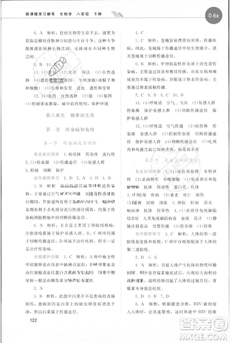 廣西師范大學(xué)出版社2023新課程學(xué)習(xí)輔導(dǎo)八年級(jí)生物下冊(cè)人教版參考答案