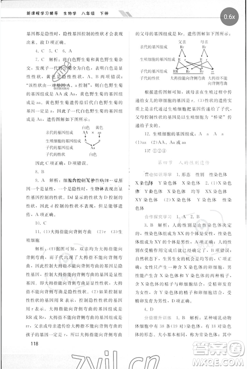 廣西師范大學(xué)出版社2023新課程學(xué)習(xí)輔導(dǎo)八年級(jí)生物下冊(cè)人教版參考答案
