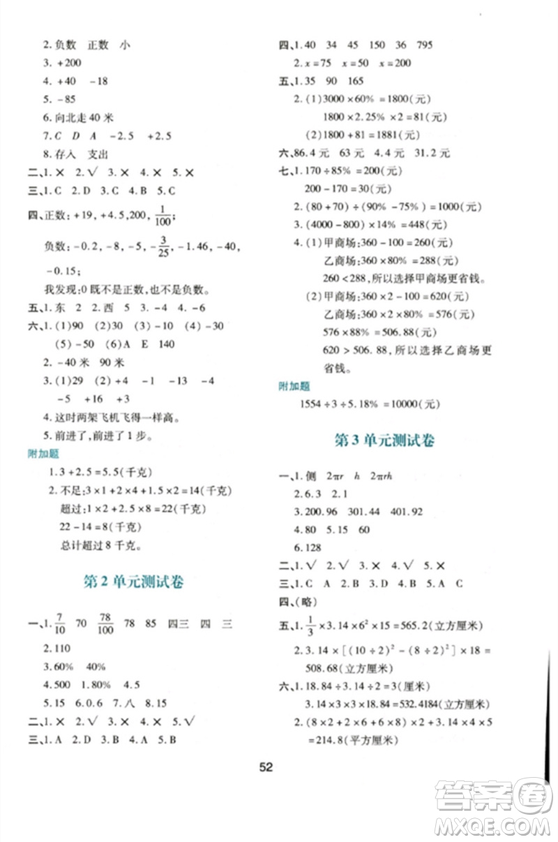 陜西人民教育出版社2023新課程學(xué)習(xí)與評(píng)價(jià)六年級(jí)數(shù)學(xué)下冊(cè)人教版參考答案