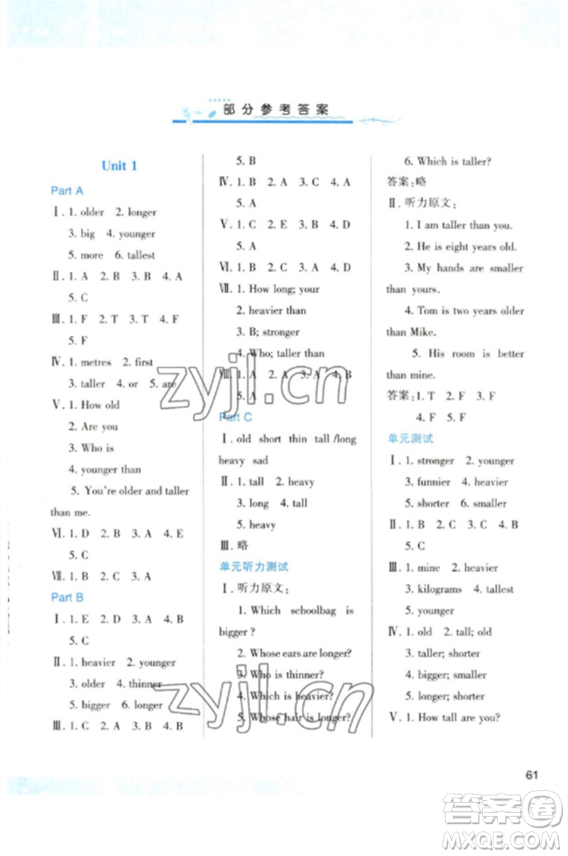 陜西人民教育出版社2023新課程學(xué)習(xí)與評(píng)價(jià)六年級(jí)英語(yǔ)下冊(cè)人教版參考答案