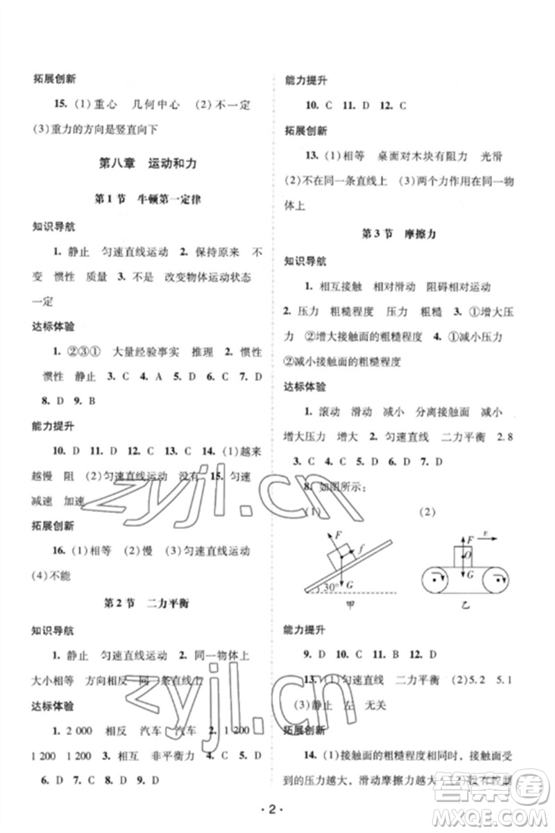 廣西師范大學(xué)出版社2023新課程學(xué)習(xí)輔導(dǎo)八年級(jí)物理下冊(cè)人教版中山專版參考答案