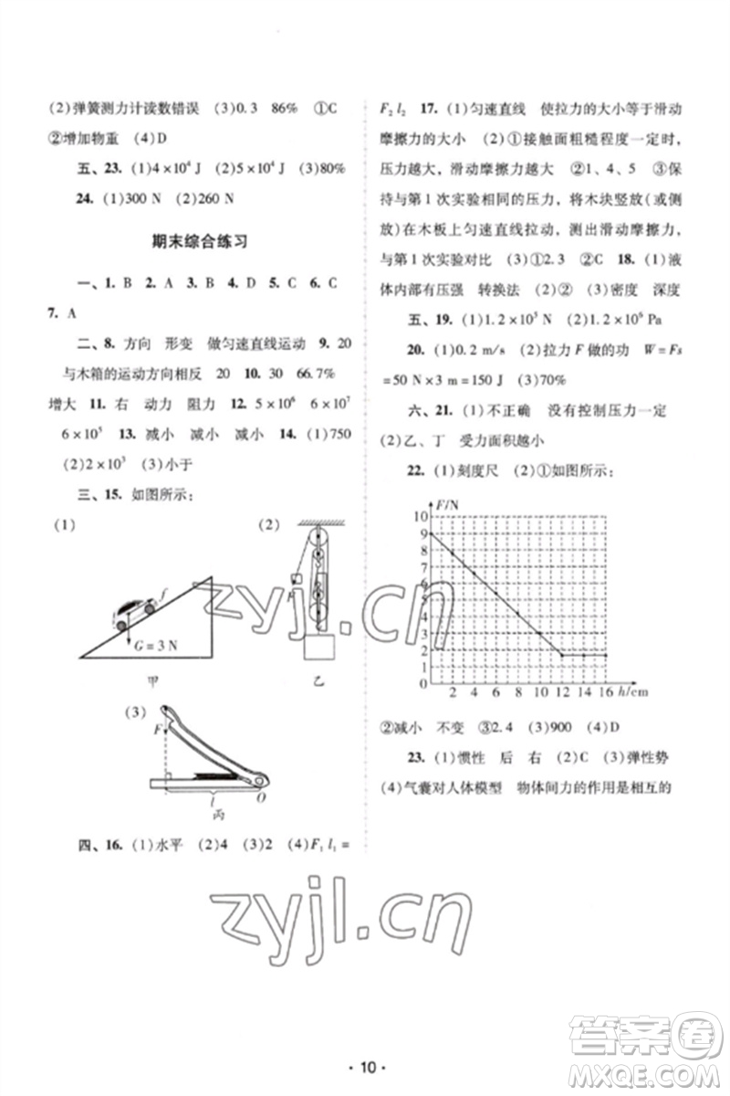 廣西師范大學(xué)出版社2023新課程學(xué)習(xí)輔導(dǎo)八年級(jí)物理下冊(cè)人教版中山專版參考答案