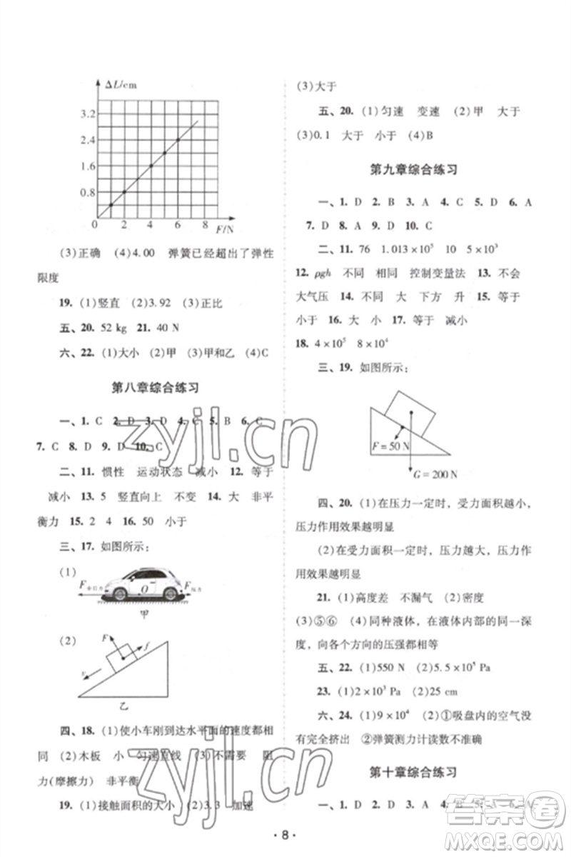 廣西師范大學(xué)出版社2023新課程學(xué)習(xí)輔導(dǎo)八年級(jí)物理下冊(cè)人教版中山專版參考答案