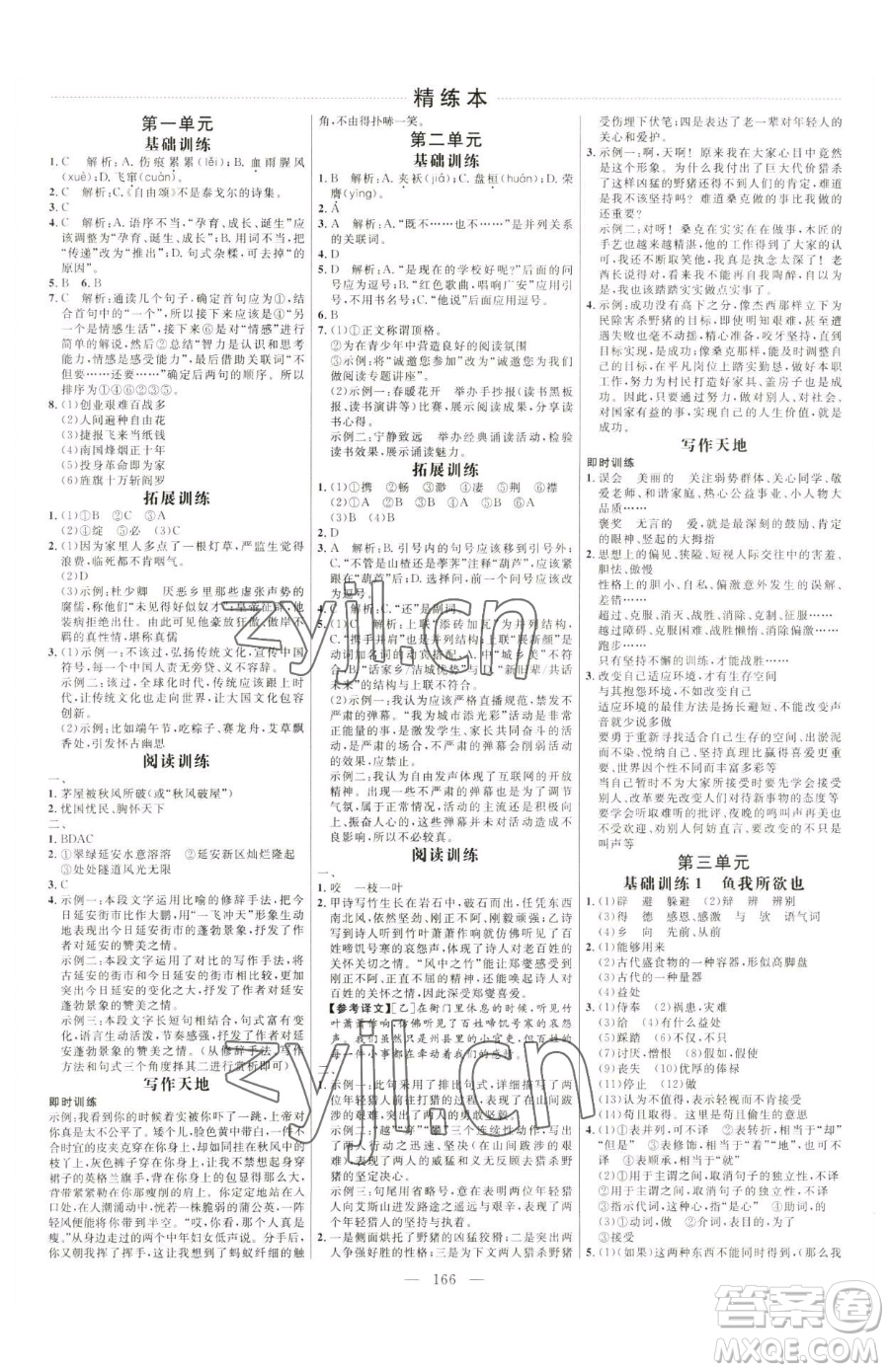 延邊大學(xué)出版社2023細(xì)解巧練九年級下冊語文魯教版五四制參考答案
