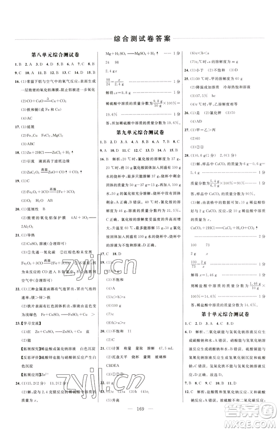 延邊大學(xué)出版社2023細(xì)解巧練九年級(jí)下冊(cè)化學(xué)人教版參考答案