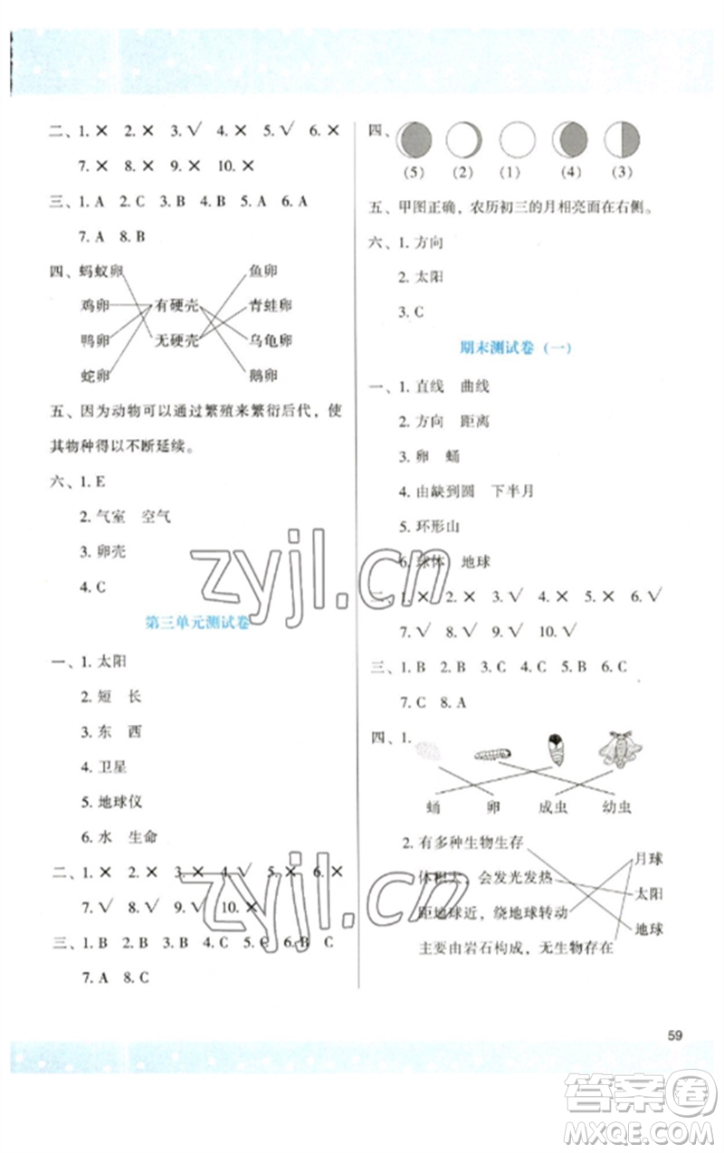 陜西人民教育出版社2023新課程學習與評價三年級科學下冊教科版參考答案