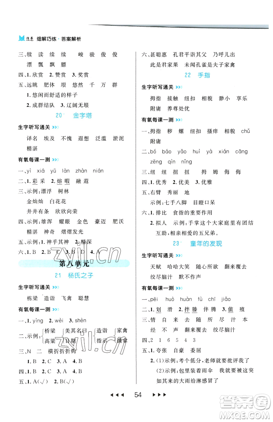 延邊大學(xué)出版社2023細(xì)解巧練五年級(jí)下冊(cè)語文人教版參考答案