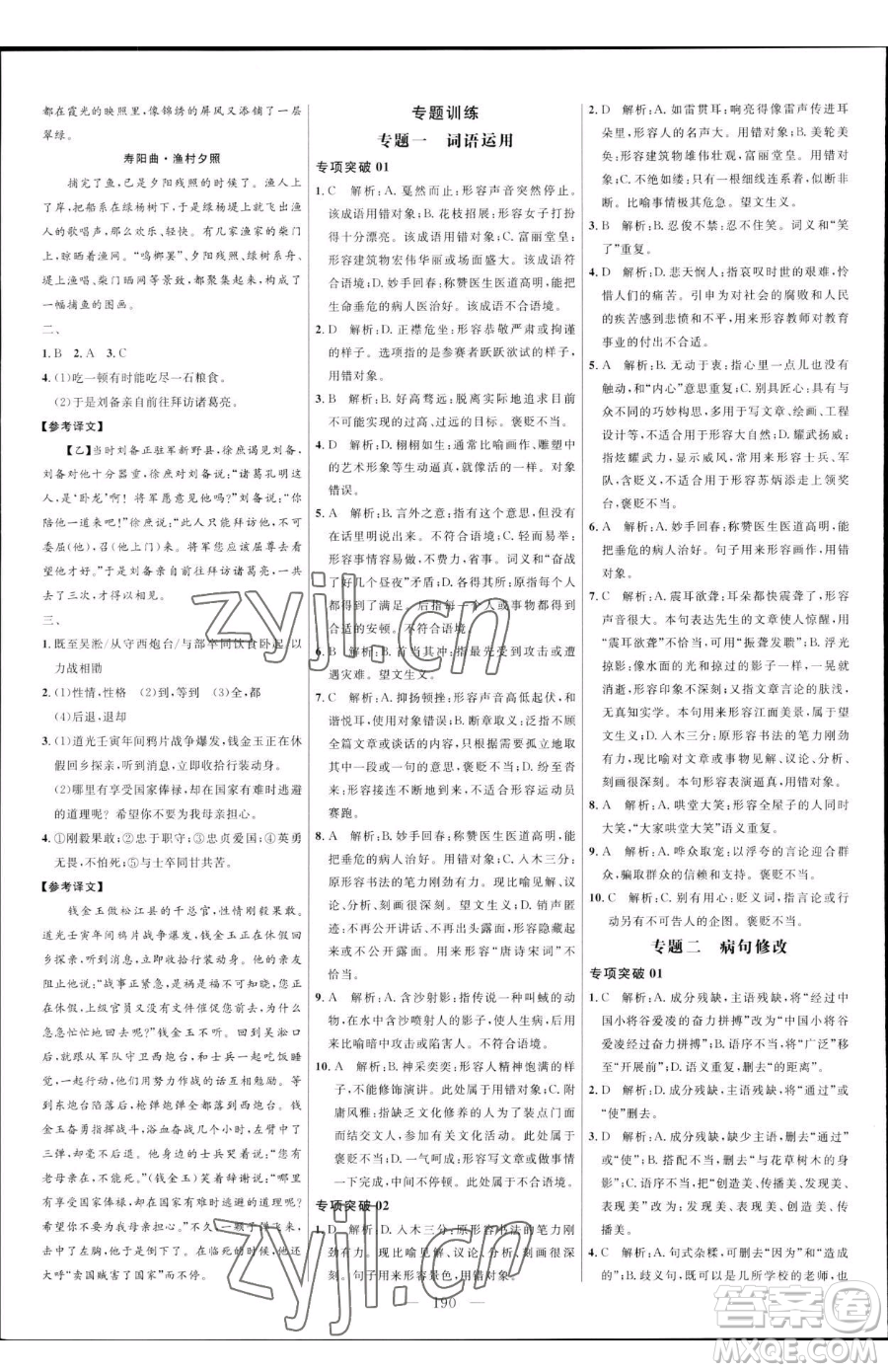 延邊大學出版社2023細解巧練八年級下冊語文人教版五四制參考答案