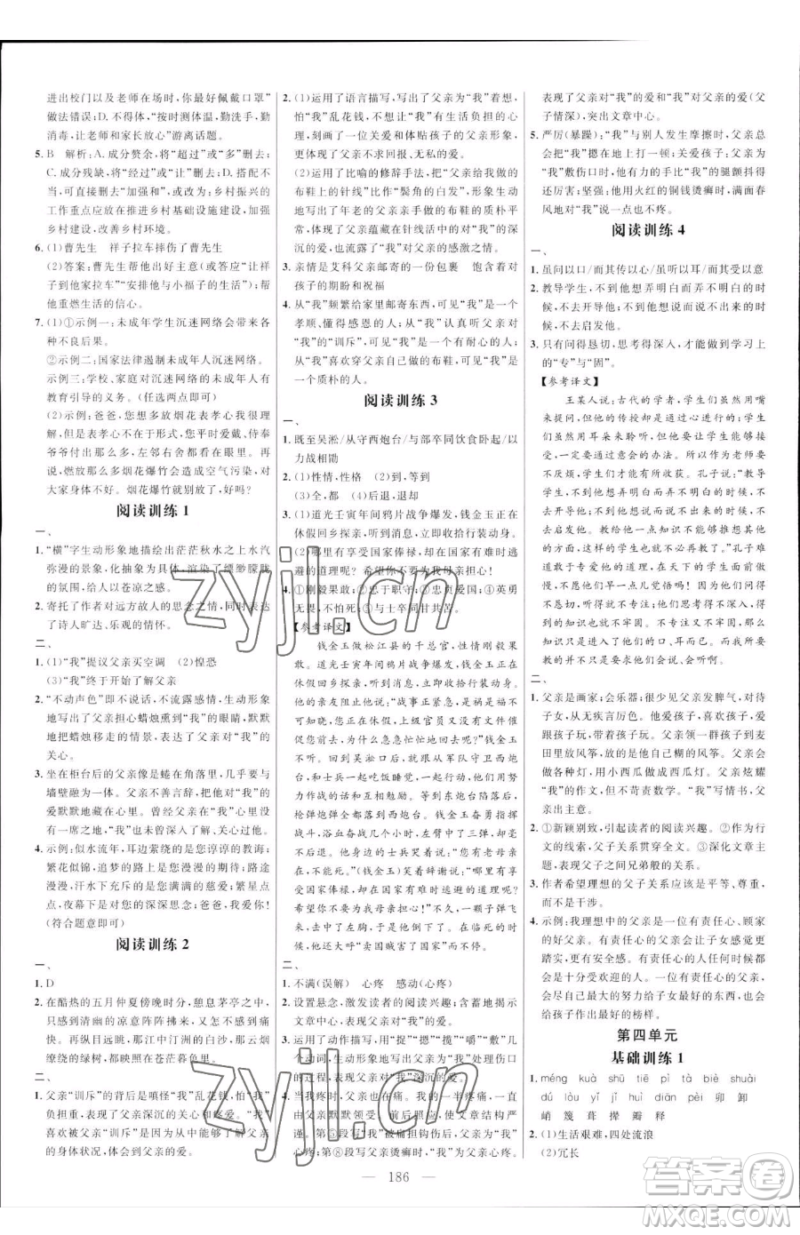 延邊大學出版社2023細解巧練七年級下冊語文人教版五四制參考答案