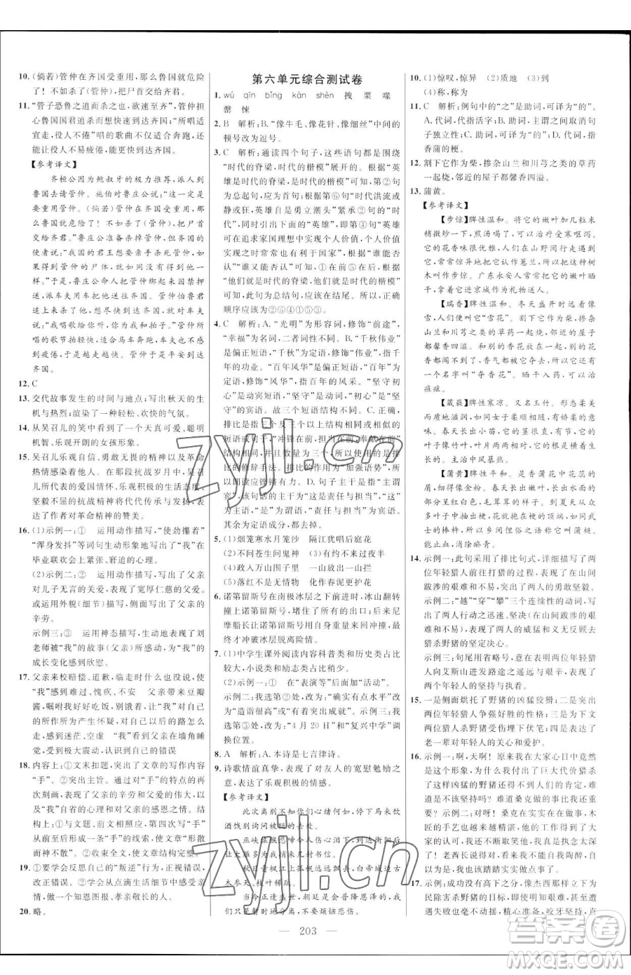 延邊大學出版社2023細解巧練七年級下冊語文人教版五四制參考答案