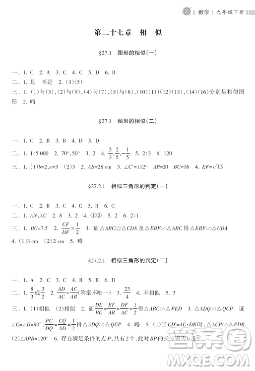 海南出版社2023新課程課堂同步練習冊九年級下冊數(shù)學人教版參考答案