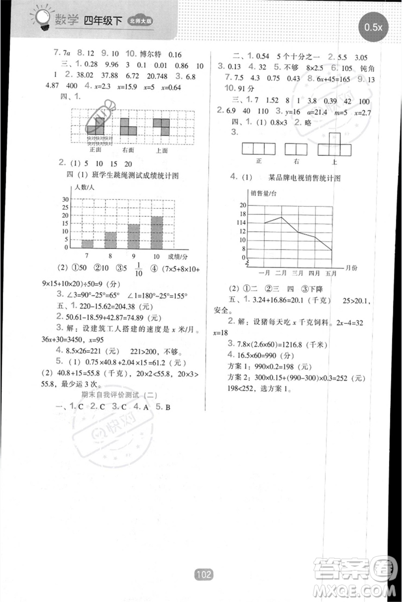遼海出版社2023新課程能力培養(yǎng)四年級(jí)數(shù)學(xué)下冊(cè)北師大版參考答案