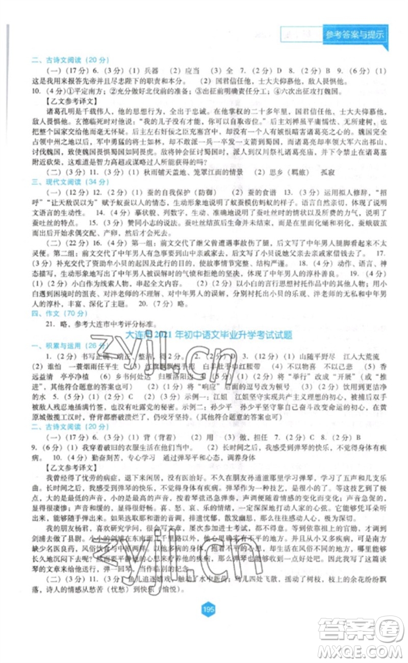 遼海出版社2023新課程語文能力培養(yǎng)九年級(jí)下冊(cè)人教版D版大連專用參考答案