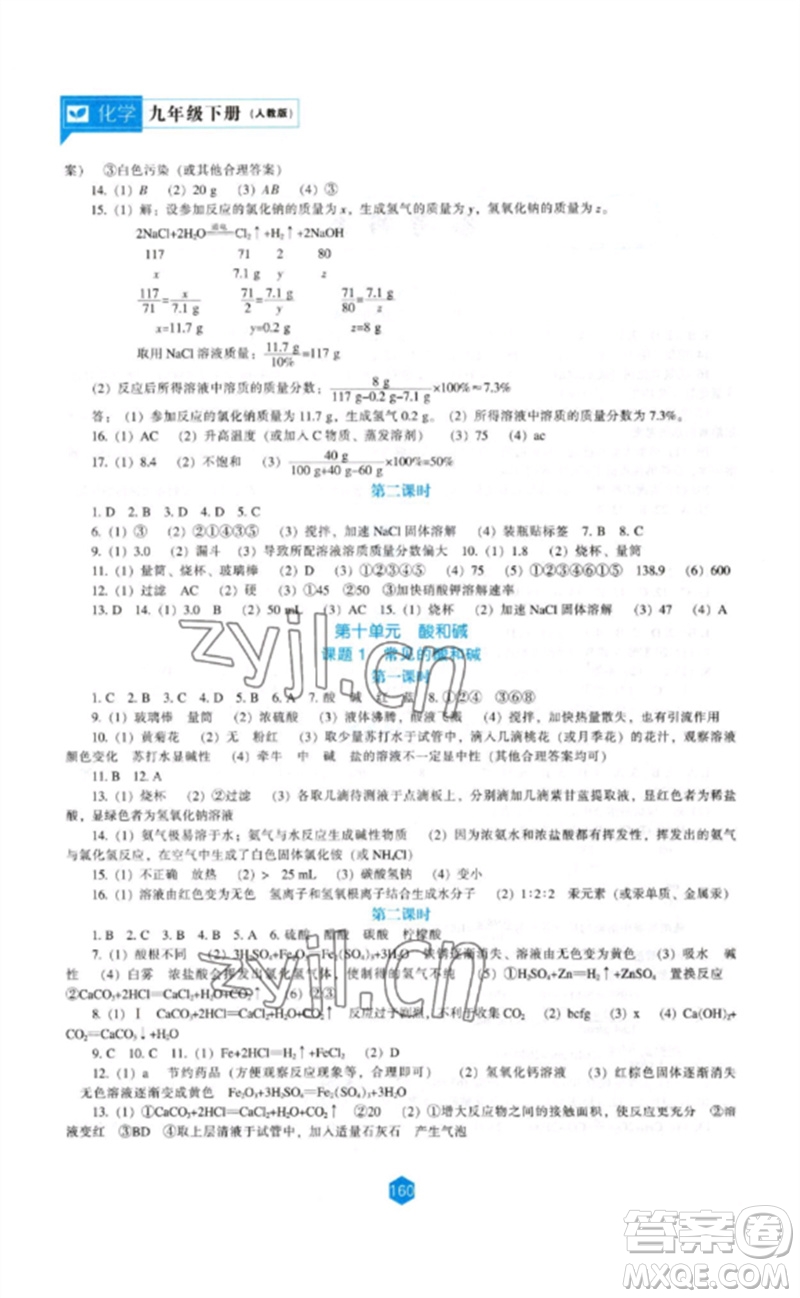 遼海出版社2023新課程化學(xué)能力培養(yǎng)九年級下冊人教版參考答案