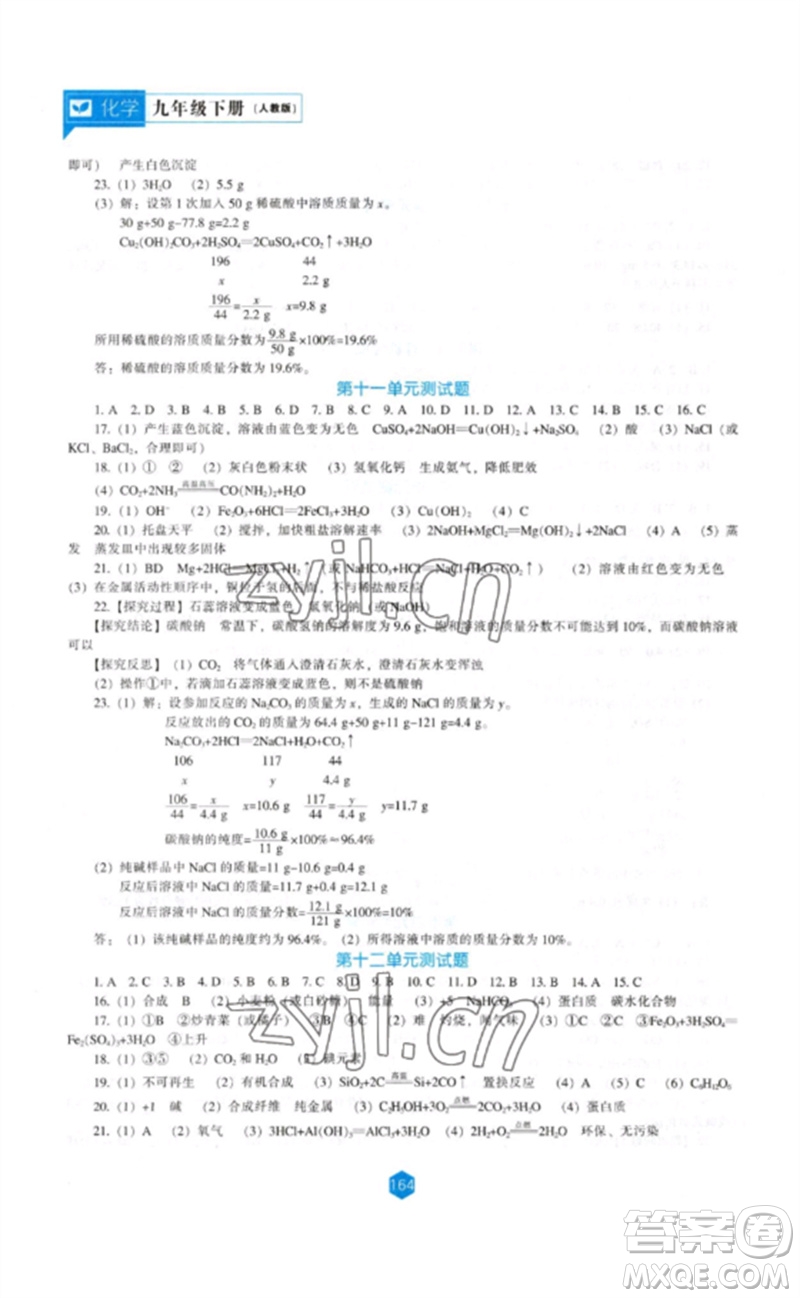 遼海出版社2023新課程化學(xué)能力培養(yǎng)九年級下冊人教版參考答案