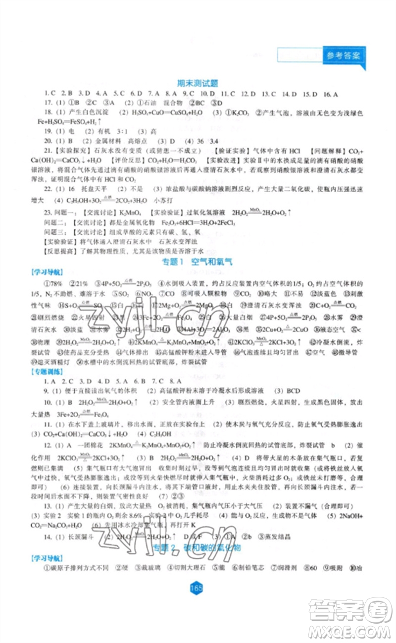 遼海出版社2023新課程化學(xué)能力培養(yǎng)九年級下冊人教版參考答案