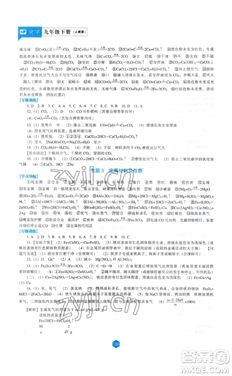 遼海出版社2023新課程化學(xué)能力培養(yǎng)九年級下冊人教版參考答案