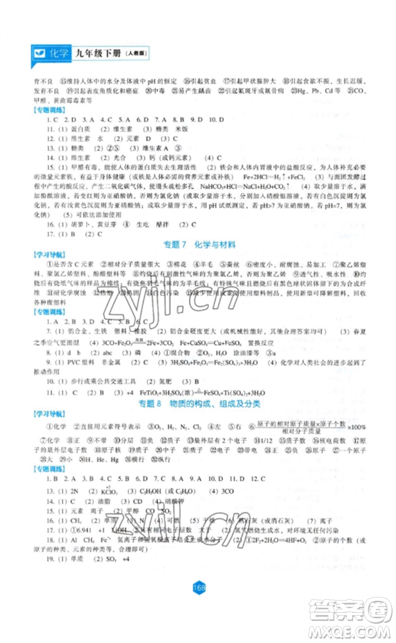 遼海出版社2023新課程化學(xué)能力培養(yǎng)九年級下冊人教版參考答案