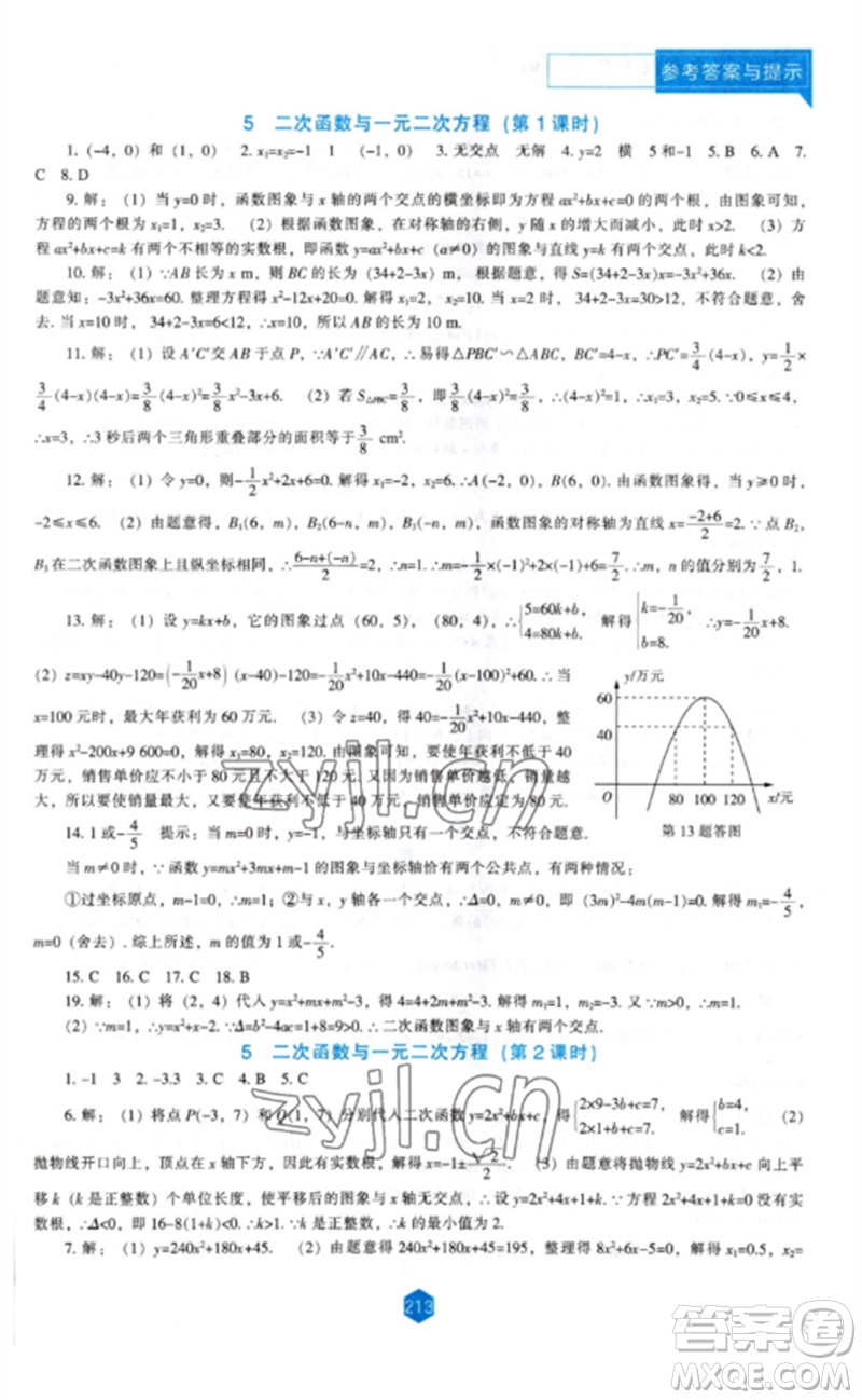 遼海出版社2023新課程數(shù)學(xué)能力培養(yǎng)九年級(jí)下冊(cè)北師大版參考答案