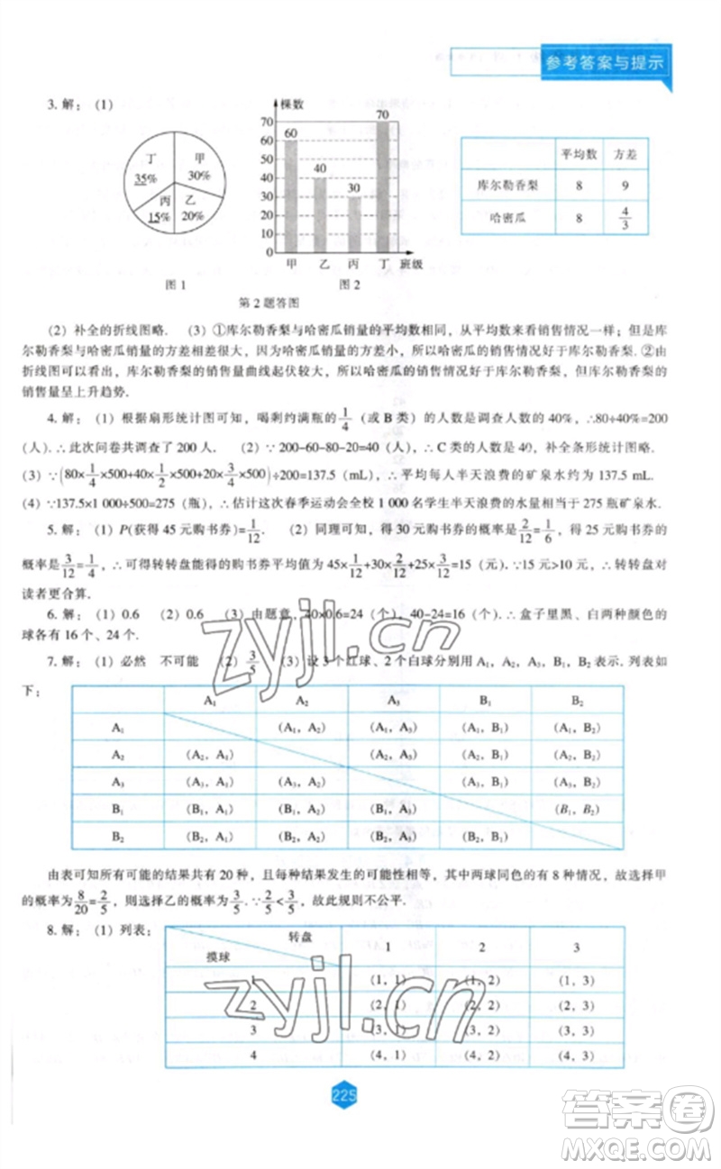 遼海出版社2023新課程數(shù)學(xué)能力培養(yǎng)九年級(jí)下冊(cè)北師大版參考答案